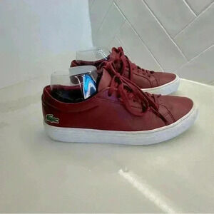 Lacoste Men's Leather Sneakers Red Size 7.5 Casual Lace Up